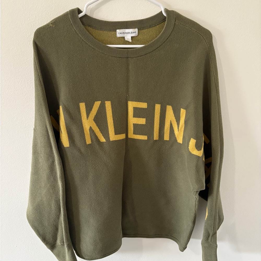 Calvin Klein Green and Yellow Crewneck Sweater